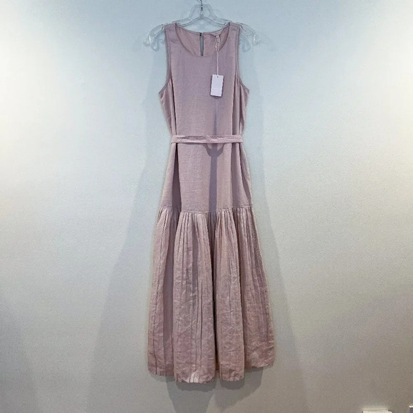 Rebecca Taylor Light Pink Linen Sleeveless Pleated Preppy Maxi Dress M NWT - Picture 2 of 8